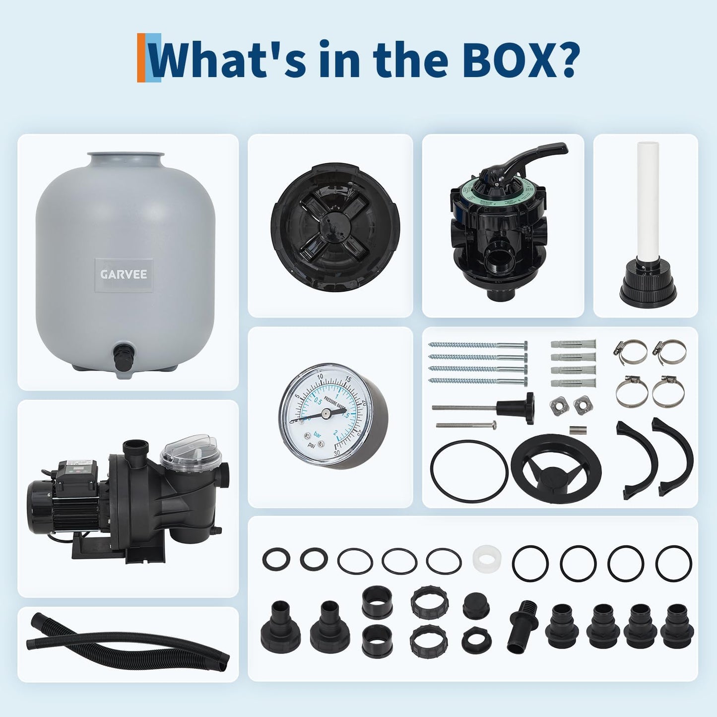19" Sand Filter Pump for Above Ground Pool with Timer, 1.5HP Swimming Pool Pump & Sand Filter System with 7-Way Valve & Strainer Basket, Pool Pumps Above Ground, Leak-Resistant, 6075GPH, Grey
