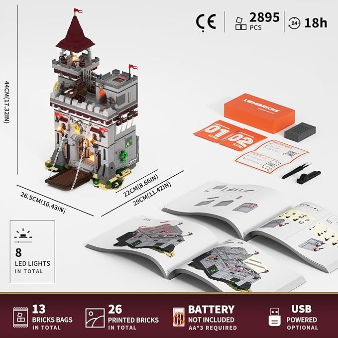 Medieval Castle Armory Lighting Building Bricks Set - Middle Ages City Town Modular Collection Display Kit with Minifigures 2895 Pcs for Adults & Teens