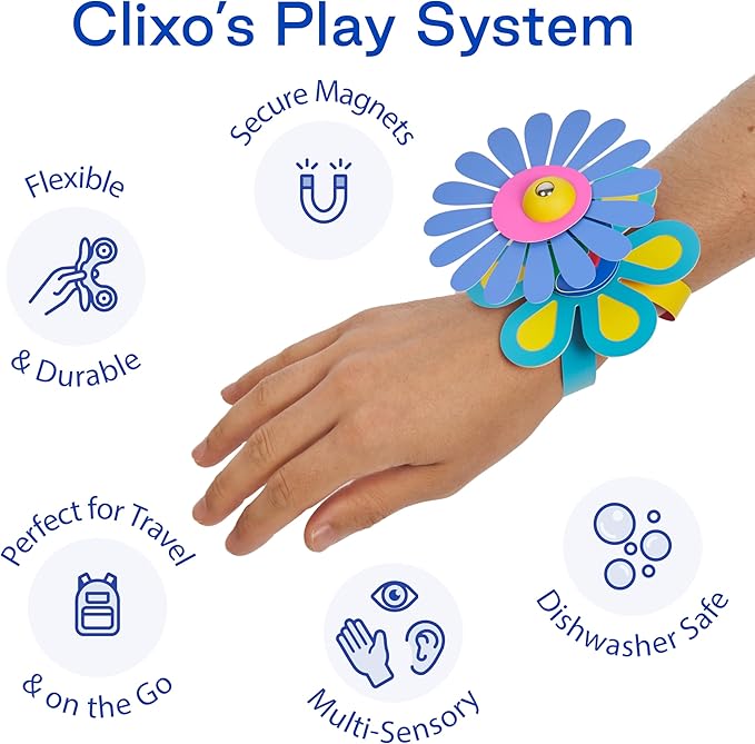 Clixo Sparkle Pack – 34-Piece Magnetic Building Set with Holographic Patterns | Create Necklaces Bracelets & Headpieces | Flexible STEAM Toy for Kids Ages 6+
