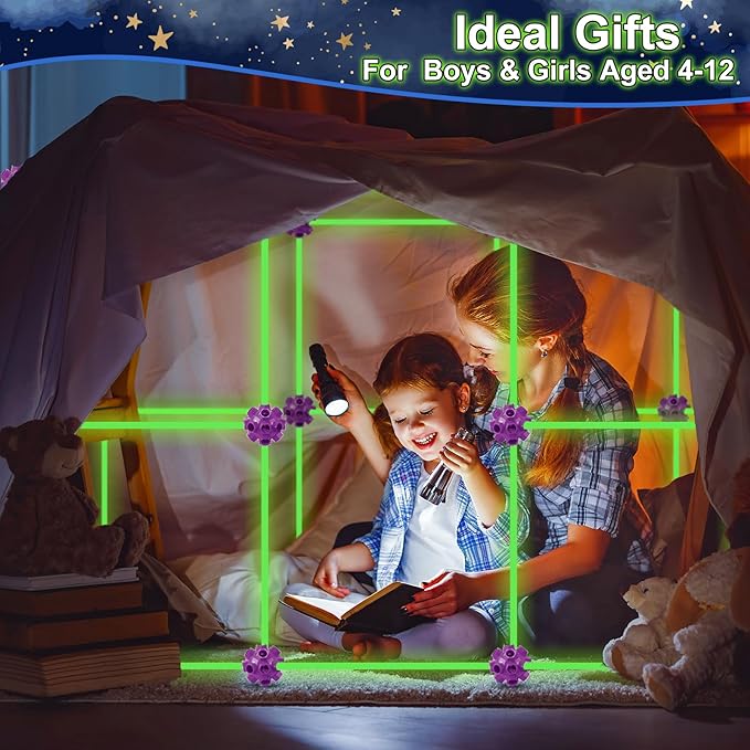 V-Opitos 140 Pack Glow in The Dart Fort Building Kits for Kids Age 4 5 6 7 8+ Years Old STEM Building Toys for DIY Castles Tunnels Ideal Christmas Birthday Gifts for Boys & Girls