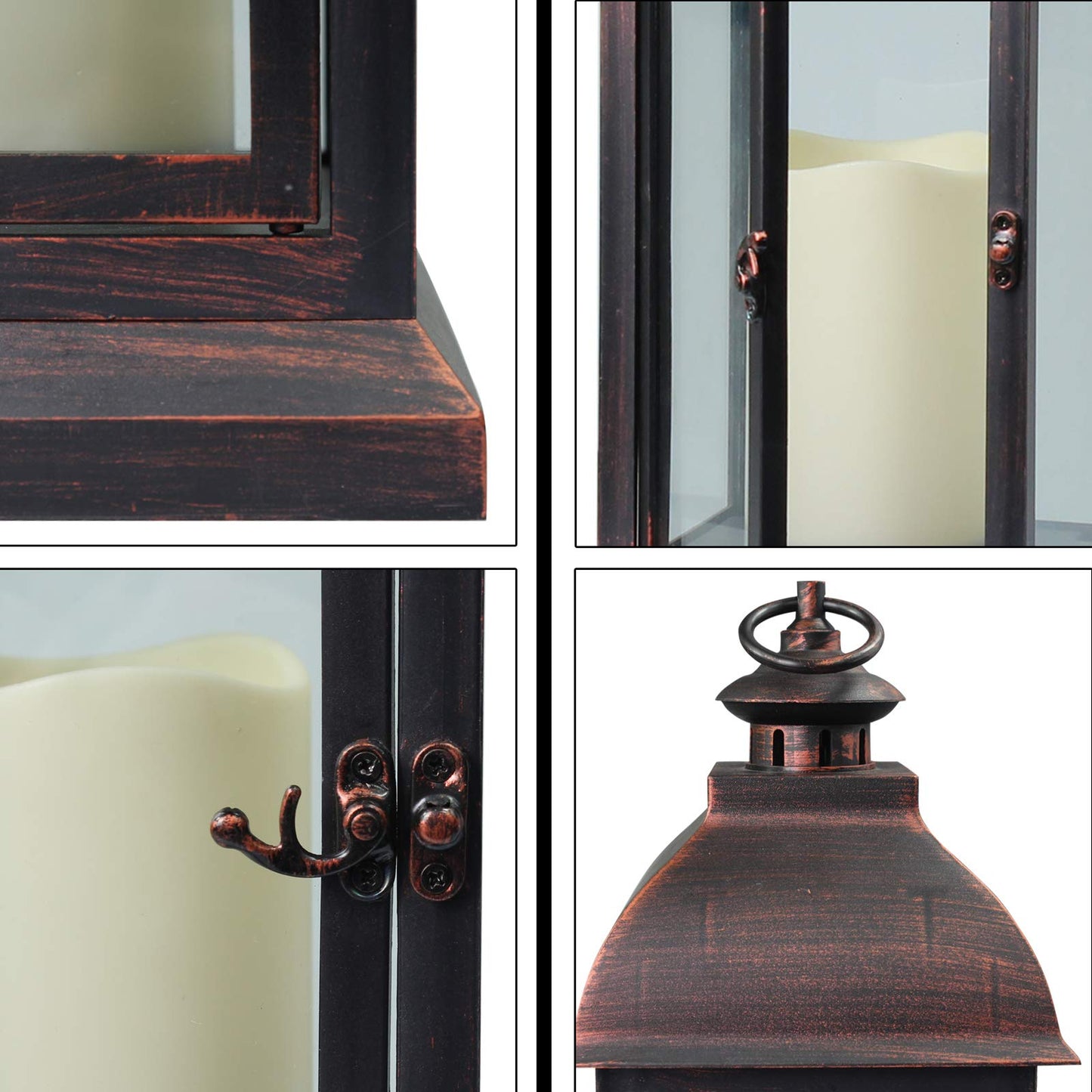 WRalwaysLX 15 inch H The Door-Open Decorative Lantern with flameless LED Candle Light, Outdoor/Indoor LED Lantern, wtith Timer Candle,Plastic with Bronze Undertones.USE 2C Battery(not Include)