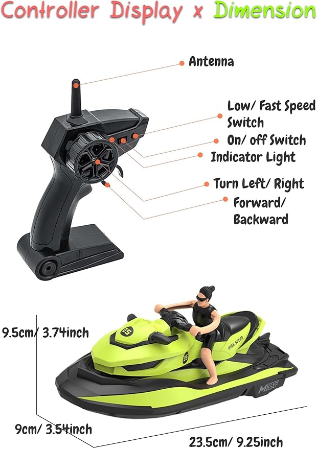2.4 GHz RC Motorboat Dual-Motor 10 km/h High-Speed Electric Racing Jet Ski Toy 50 m Control Range 20 min Play Low-Battery Alarm Distachable Driver Figure for Kids & Adults (Blue)
