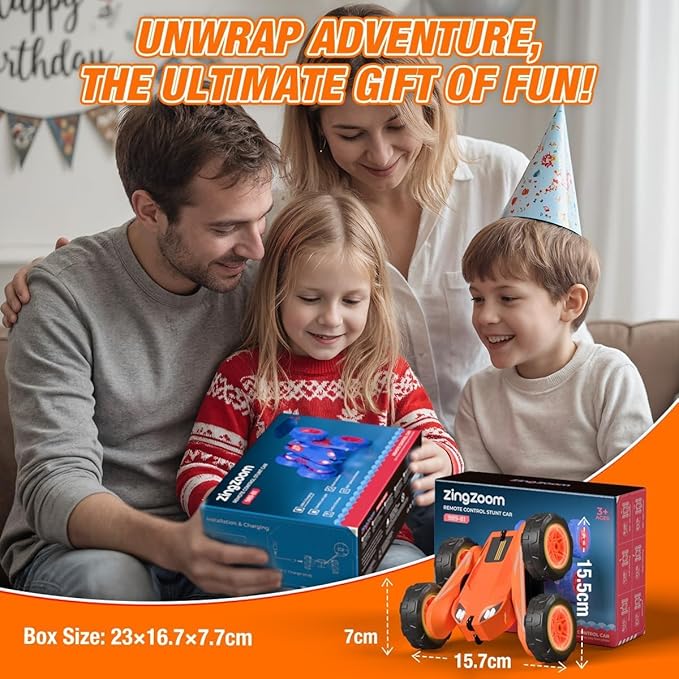 Remote Control Car Rechargeable RC Cars & Remote 360° Flips Rotating 2.4Ghz 4WD All Terrain Stunt Race Car Toy Christmas Birthday Gift for Kids Boys 3-12