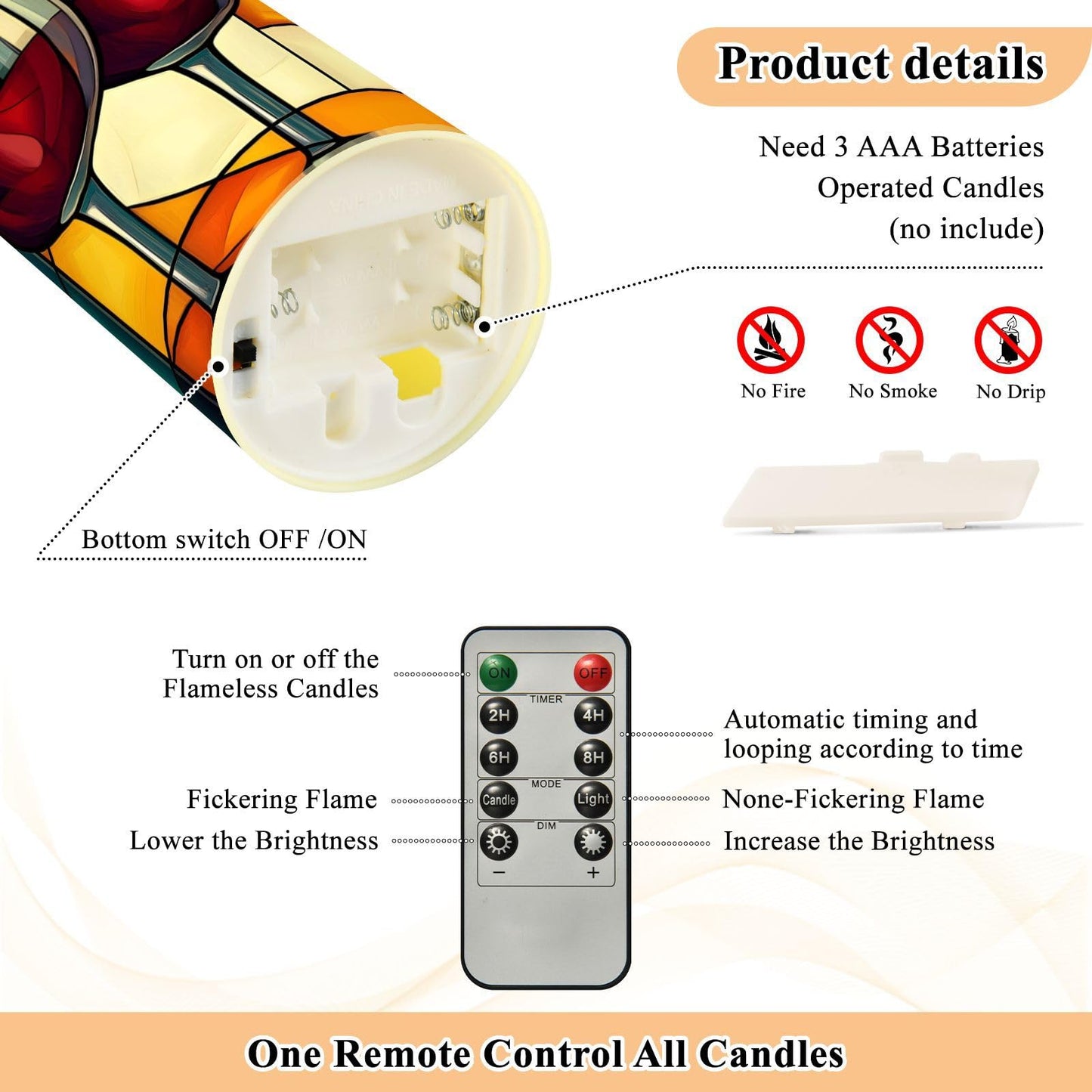 YMXFXP Wine Stain Glass Red 5.9”x3” Flameless LED Candles with Remote - Set of 2, Battery-Operated Flickering Pillar Candles with Timer for Home Decor - Batteries Not Included