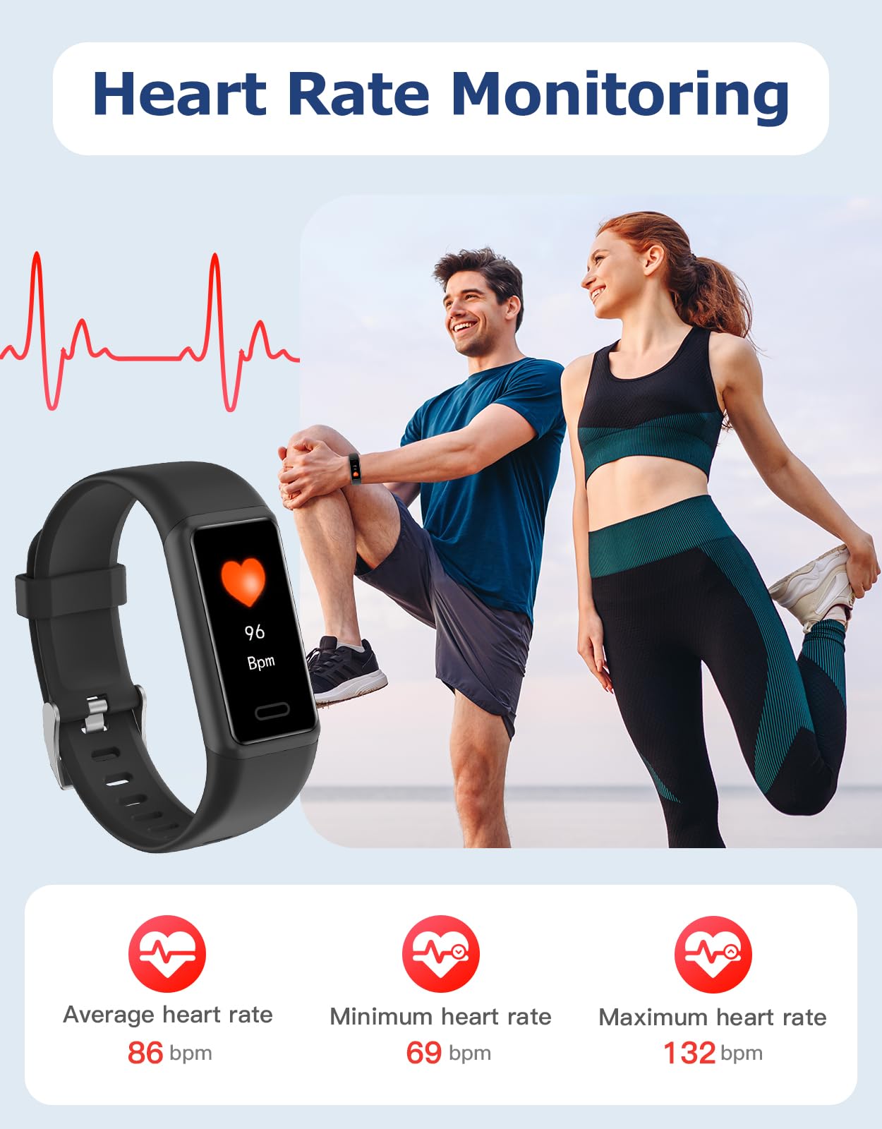 Cloudpoem Fitness Tracker, Fitness Watches for Men Women with 24/7 Heart Rate Monitor Sleep Tracker Step/Calorie Counter Stopwatch Pedometer IP68 Waterproof (Black)