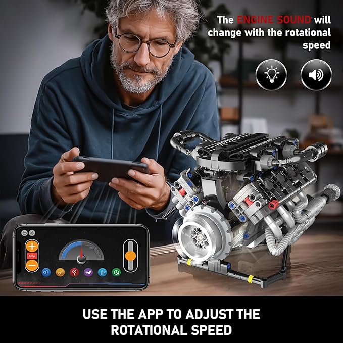 Mini V8 Engine Kit That Runs - Build Your Own STEM V8 Model Engine Kit for Adults8-Cylinder Engines Building Block Sets Mechanic Engineering Construction Toy for Youth & Teens (715 PCS)