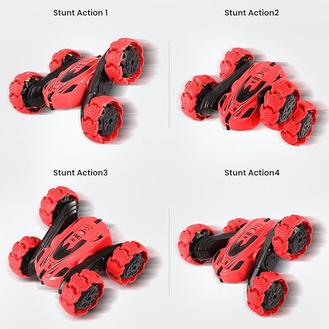RC Stunt Car 360° Flips & Double-Sided Remote Control Truck with LED Lights 2.4GHz High Speed All Terrain Off-Road Toy Car Gift for Boys Girls Kids Ages 6-12 (Red)