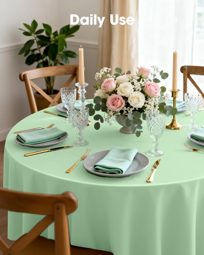 Pureegg Plastic Table Cloth Disposable 10 Pack, 84'' Round Table Cloths, Easter Party, Decorative Tablecloths, Round, Light, Pastel Plastic Cover, Leakproof & Sturdy, Sage Green