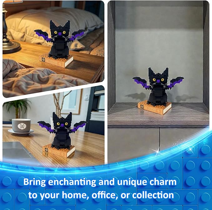 Bat-Cat with Spellbook Building Blocks Set Collectible Animal Building Toy Kids Learning & Educational Brick Sets (Age 3+) DIY Home & Office Decor for Adults-Gift Ideas