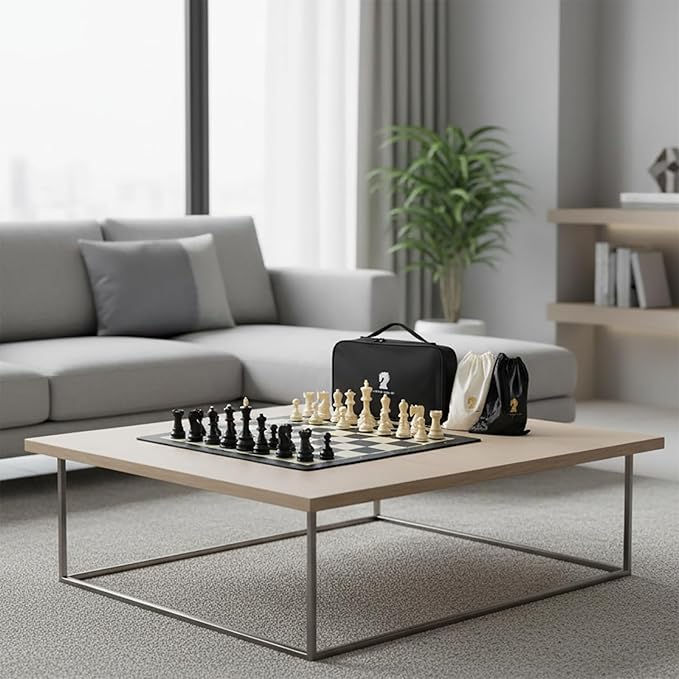 20-Inch Portable Folding Chess Set with Weighted Plastic Pieces Double Queens & Carrying Bag – Ideal for Adults Beginners Camping and Game Nights