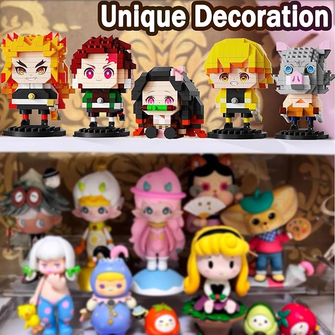 5 Kill Demon-Themed Anime Figures Building Set 2IN1 Sitting&Standing Models Cute Popular Characters Monster Killer Micro Brick Japanese Manga Merch Toy Decor Easter's Day Gift for Fans(1140 Pcs)
