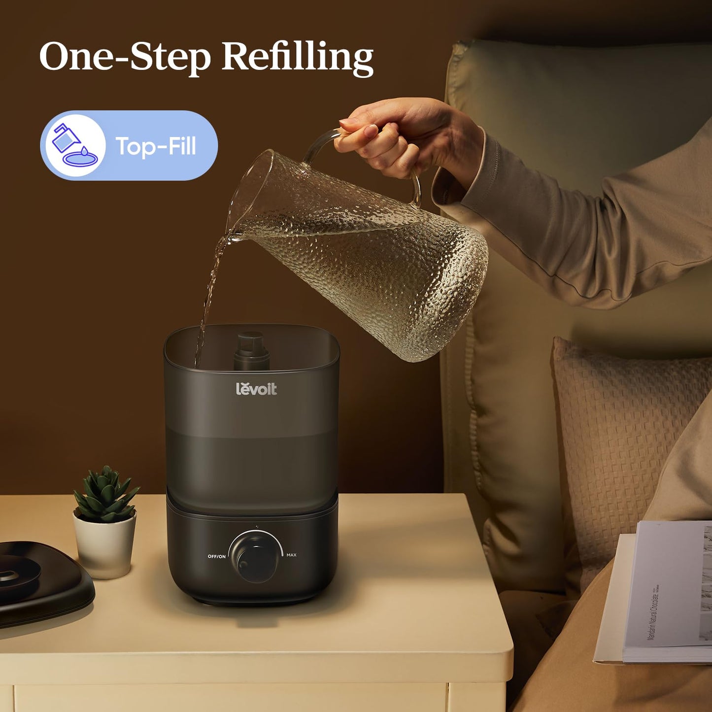 LEVOIT Classic 160 Top-Fill Ultrasonic Cool Mist Humidifier, Super Easy to Fill and Clean, Quiet Operation for Bedroom Home Baby & Plants, Auto Shut-off for Safety, 360ยฐ Rotating Nozzle, 2.5L, Black