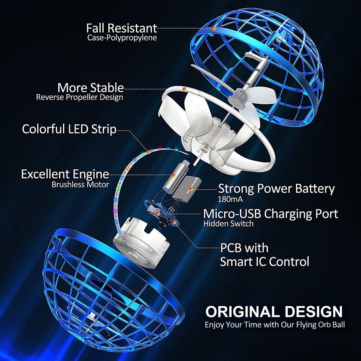 AMERFIST 2025 Flying Orb Ball Toy,Cosmic Globe Boomerang Hover Ball Galactic Fidget Spinner, Hand Drone Orbit, Cool Toys Gift for 6 7 8 9 10+ Year Old Boys Girls Teens Outdoor Toys(Blue)