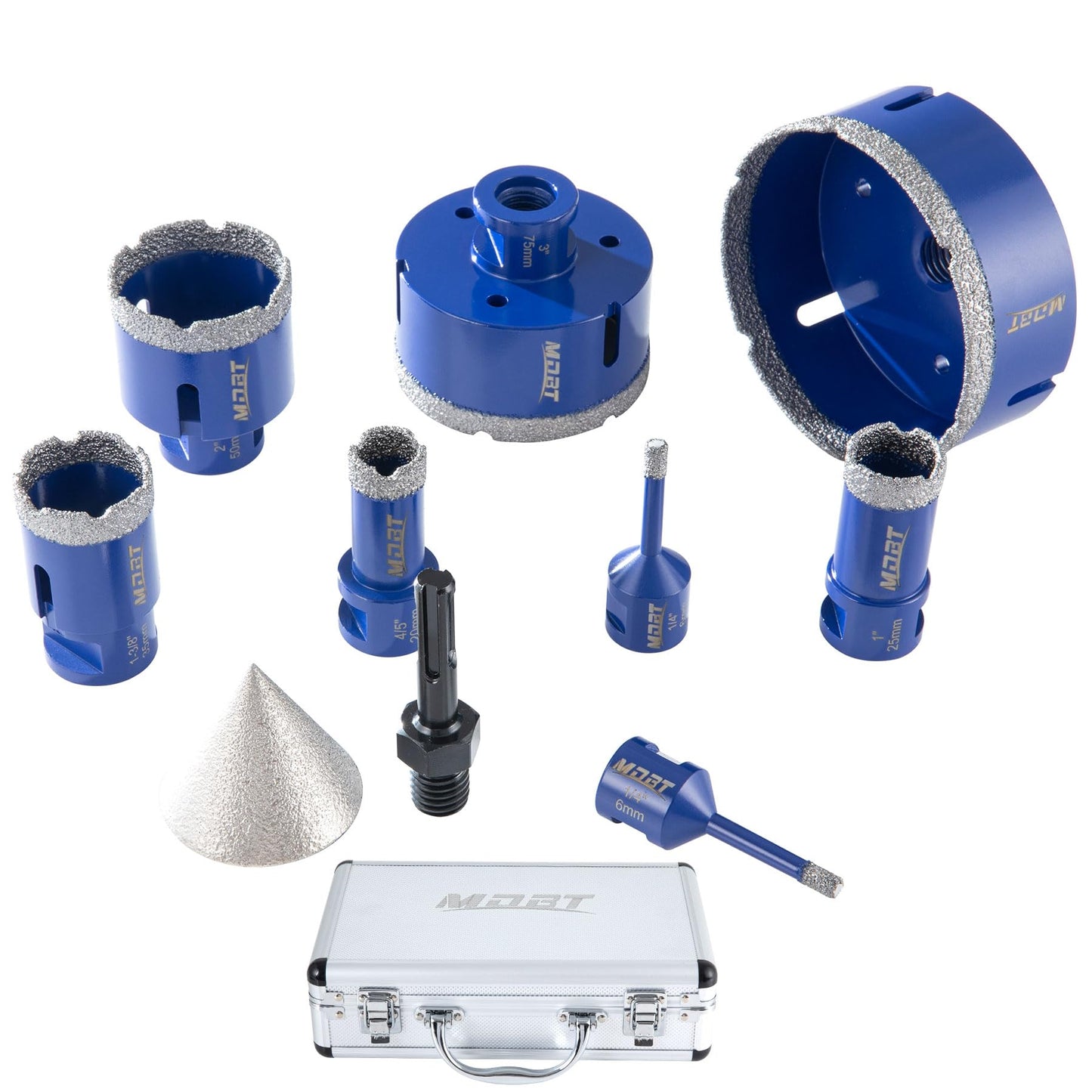 MDBTTOOLS Diamond Core Drill Bits 10Pcs, Tile Diamond Drill Bits Set,Porcelain Hole Saw, Cutter for Marble Ceramic Granite(6/6/20/25/35/50/75/100mm/2 inch)