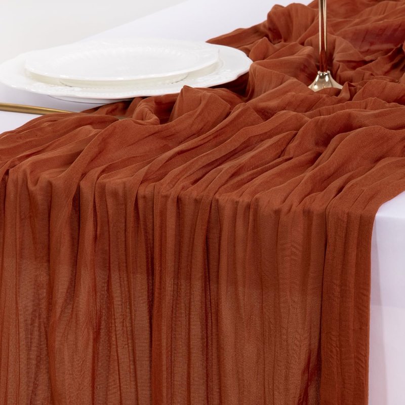Socomi 6pcs Terracotta Valentine's Day Cheesecloth Table Runner Boho Rustic Gauze 120 inch 10FT Cheese Cloth Runner for Wedding Party Baby Shower Birthday Home Decor Holiday Decorations