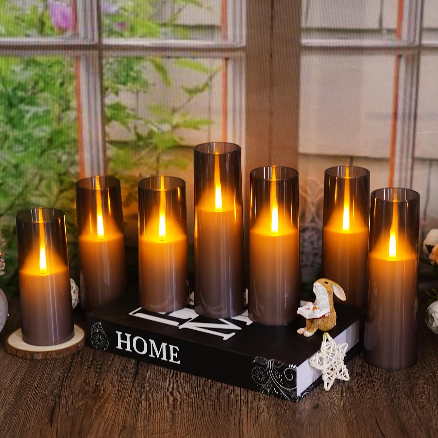 kakoya Flameless LED Candles Upgraded Realistic Flickering Flame,7Pcs Battery Operated Candles with Remote Timers,LED Pillar Candles for Home Decor,Christmas,and Parties(Grey)