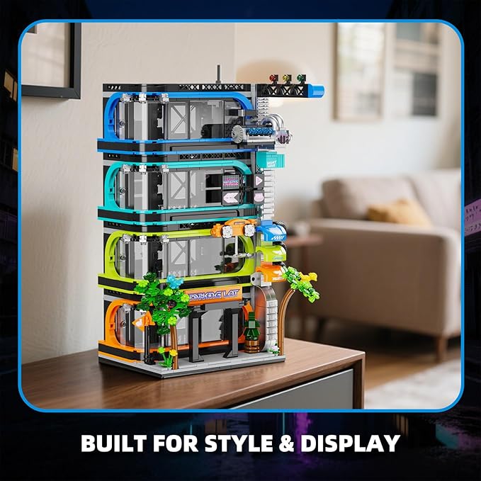 City Parking Tower Building Set for Adults 1144Pcs Vertical Garage Display Compatible with Lego City Mini Cars (6-Stud Wide) & 1:64 Die-Cast Models Architecture Building Kit for Collectors