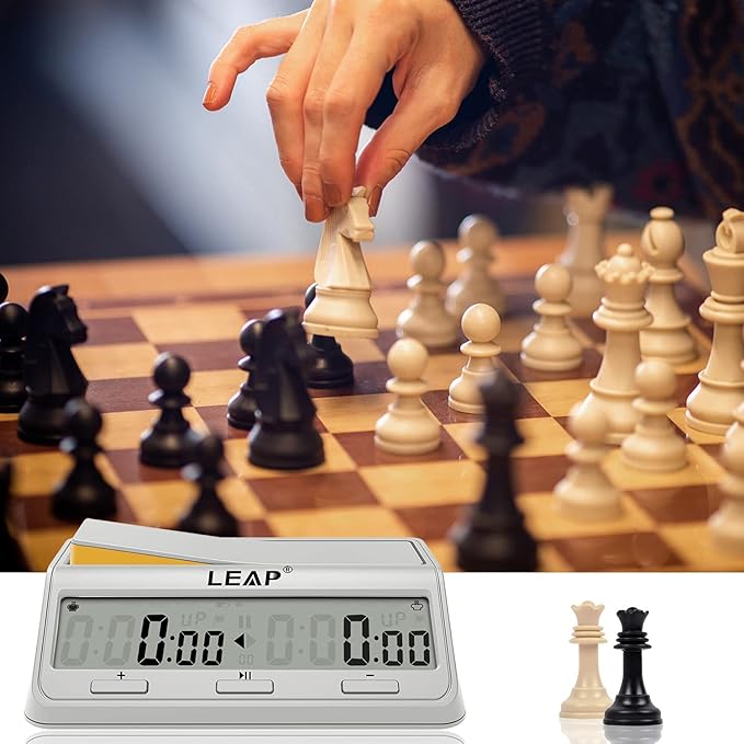 LEAP Chess Clock Programme Updated Digital Timer Advanced for Game and Chess Timer with Bonus & Delay Count Down up Alarm Milk White