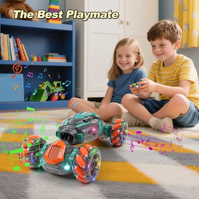 Gesture Sensing RC Stunt Car for Kids - 2.4Ghz Remote & Hand-Controlled Toy Birthday Gifts for Boys 6 7 8 9 10 11 12 Year Old Twist Off-Road Vehicle with Lights & Music