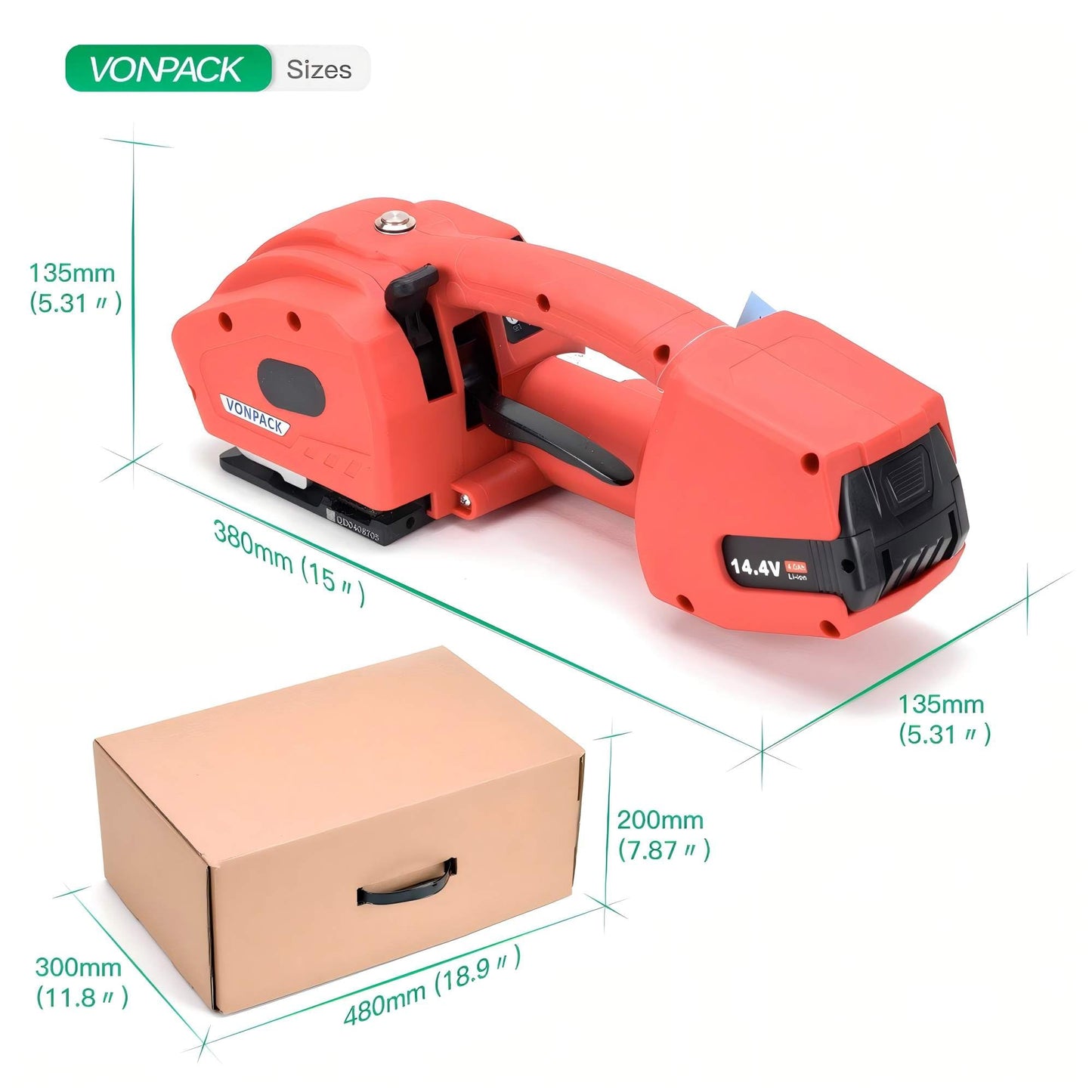 VONPACK Electric Strapping Machine with Digital Display Screen, Strapping Tool for Width 1/2-2/3 inch 1X4000mAh Battery Handheld Banding Tool for PP PET Packaging Machine for Carton Pallet Wood