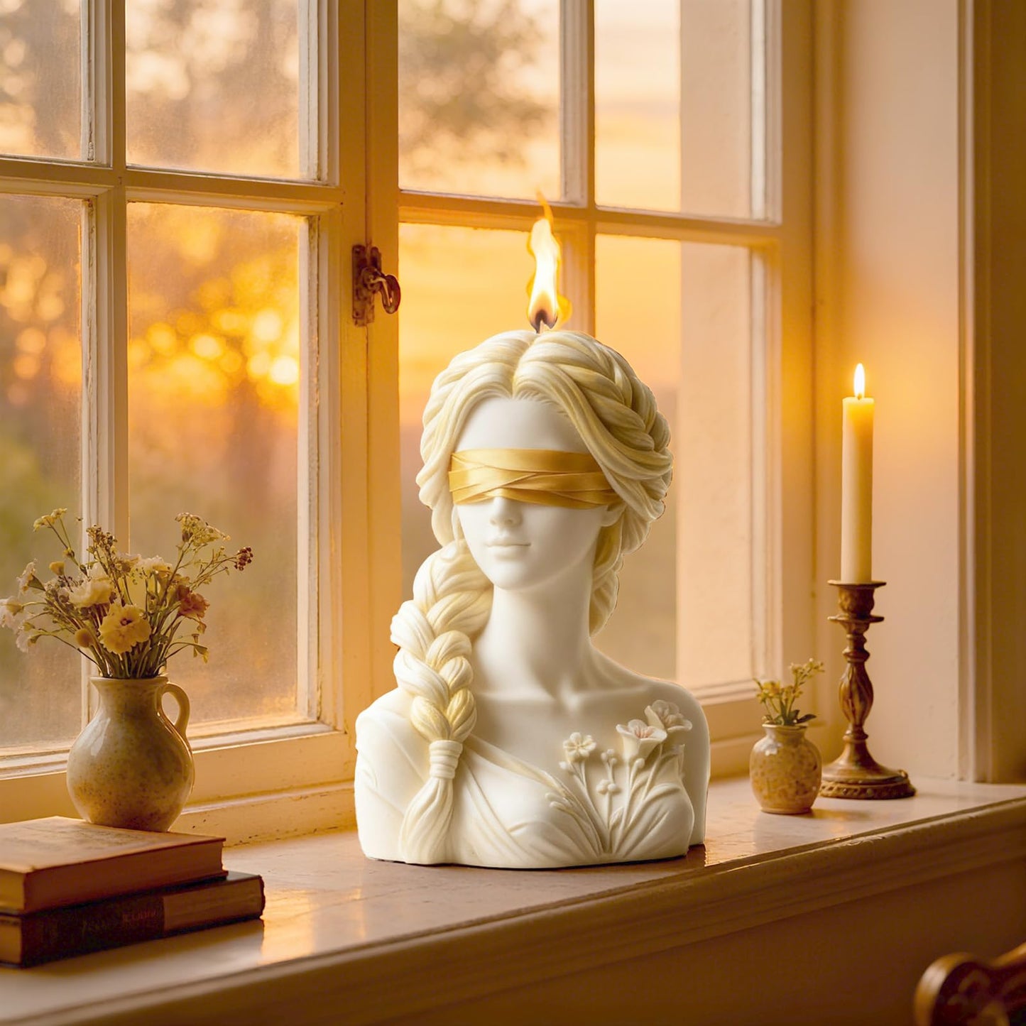 Blindfolded Lady Candle Mold, Braid Girl Maiden Shaped Portrait Aesthetic Woman Resin Casting Silicone Molds for Home Decor, Soap & Candle Making, DIY Epoxy Resin Craft Gift Mold