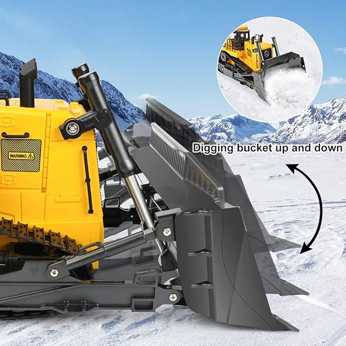 The perseids RC Remote Control Bulldozer 1/16 Scale 11-Channel Full Functional Dozer Vehicle 2.4GHz 360° Rotating RC Dozer with Metal Parts Rubber Tracks Lights & Sound for Adults