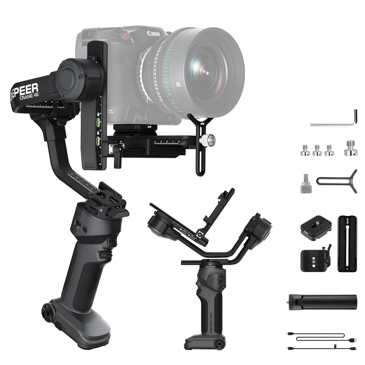 ZHIYUN Crane 4E 3-Axis Camera Stabilizer for DSLR and Mirrorless Cameras, Camera Gimbal Compatible with Canon/Nikon/Sony, Native Vertical Shooting, Bluetooth Shutter Control, Dark Gray
