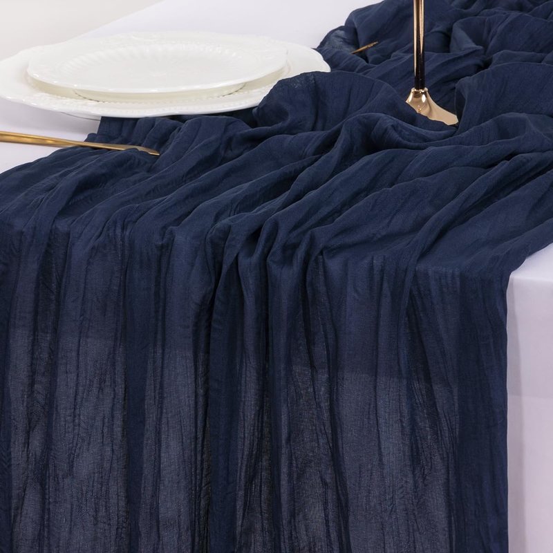 Socomi 3pcs Navy Blue Summer Cheesecloth Table Runner Boho Rustic Gauze 120 inch 10FT Cheese Cloth Sheer Runner for Wedding Party Baby Shower Birthday Home Decor Holiday Decorations