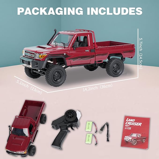 MN-82 RC Rock Crawler Car 1/12 Scale Toyota Pickup Truck 2.4GHz 4WD Off-Road Remote Control Truck 2-Speed Modes 2×1200mAh Batteries All-Terrain Crawler for Adults Kids Indoor Outdoor (whth Gift)