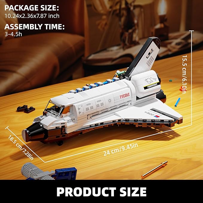 Space Shuttle Building Block Set -Spaceship Building Toy with Stretchable Satellite Translucent Design Collection for Home Office Decor Christmas Birthday Gift for Adults & Boys 8-12 (536PCS)