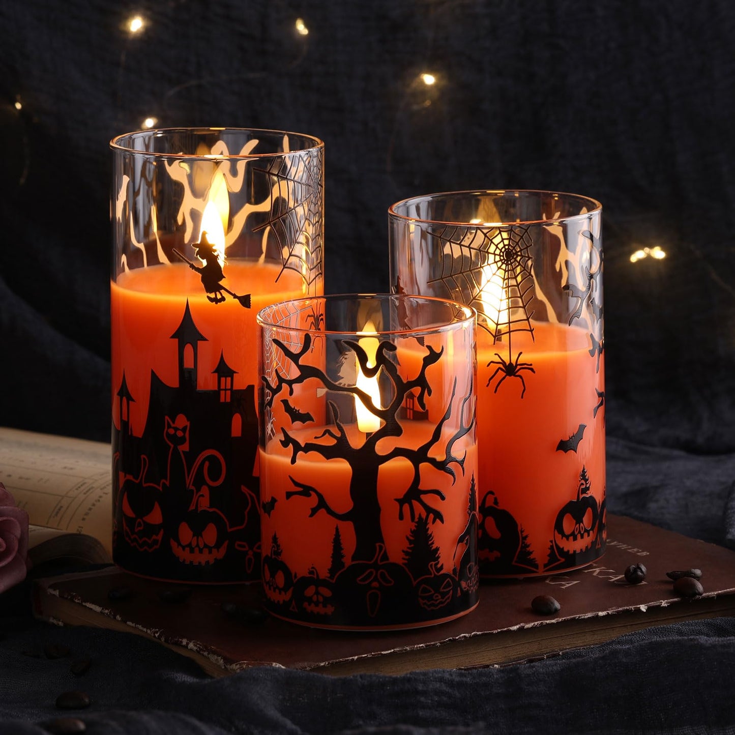 Eywamage Blue Ocean Theme Glass Flameless Pillar Candles with Remote, Flickering Moving Flame LED Wax Candles Summer Home Decor Set of 3