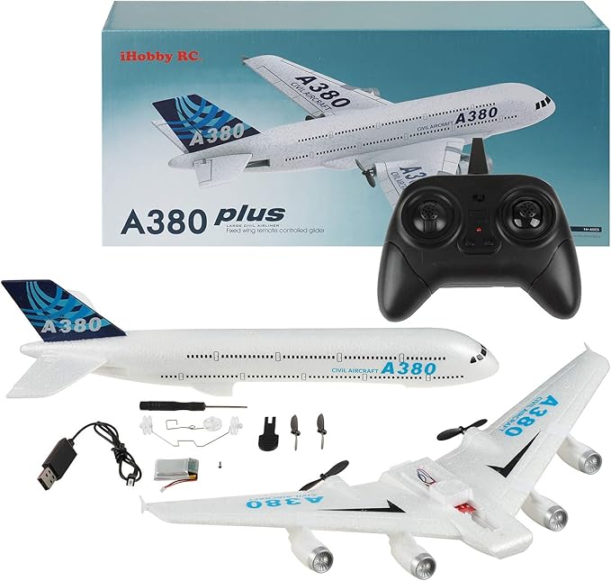 Remote Control RC Airplane Ready to Fly 2.4GHz – Airbus A380 Model 2-Channel Beginner RC Plane Toy for Kids & Adults with Gyro Foam Durable & Easy Fly