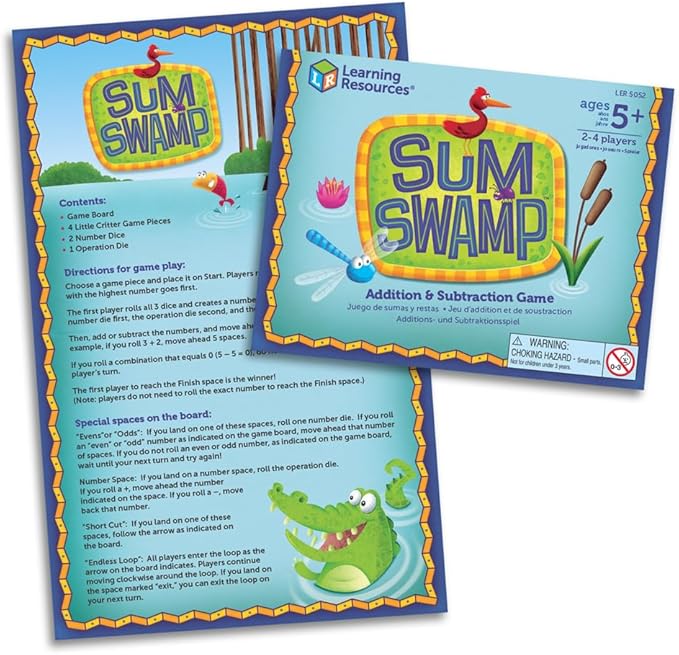 Learning Resources Sum Swamp Game Addition & Subtraction Board Game - Educational Homeschool Elementary Math Classroom Must Haves Kindergarten Gifts for Kids Numbers for Boys and Girls