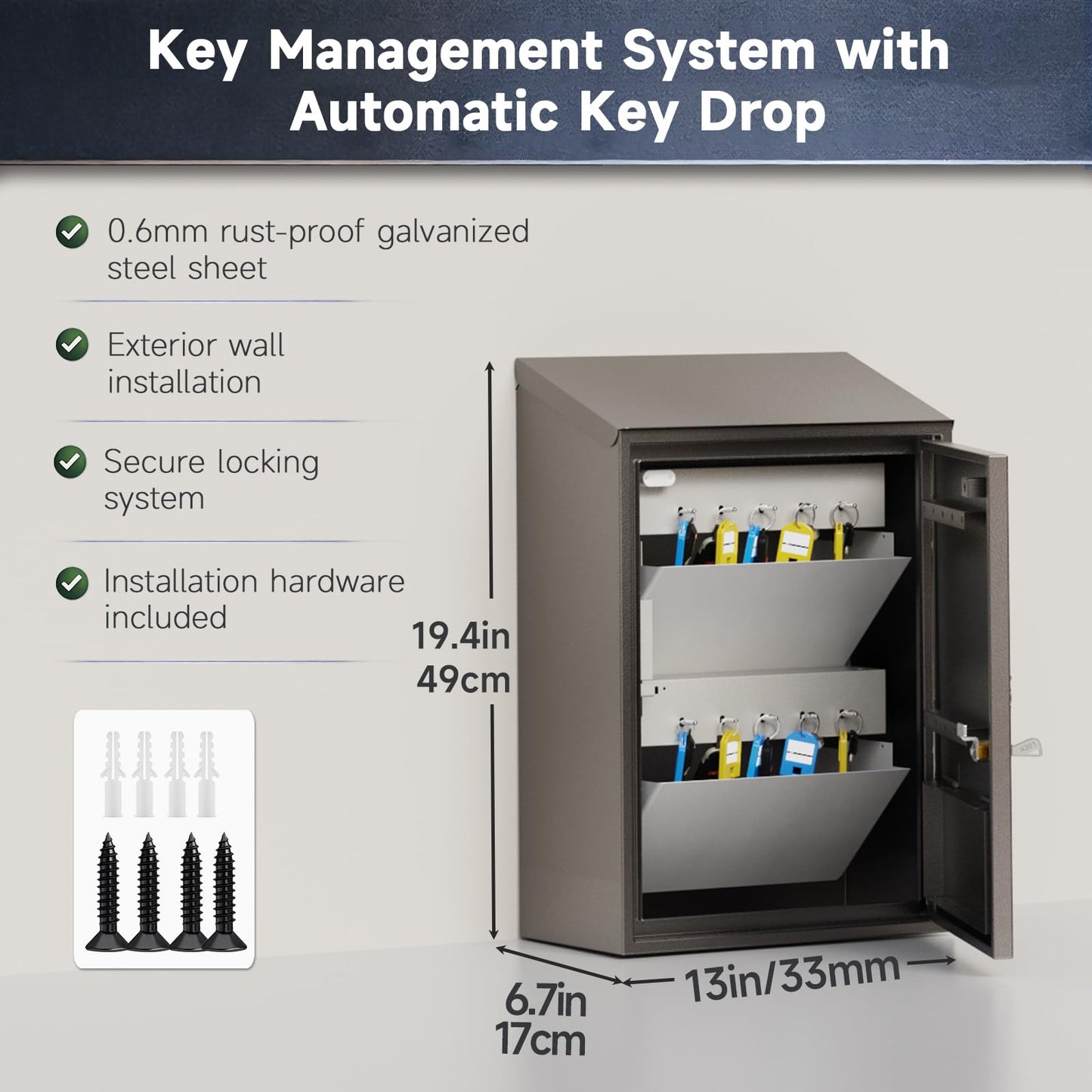 WeHere 10-Key Key Lock Box with Self-Service Key Dispenser - Aotumatic Drop Key, Key Management System, Remote Sharing Access Code, Secure Key Cabinet for Airbnb, Hotel, Property Managers & Car Rental