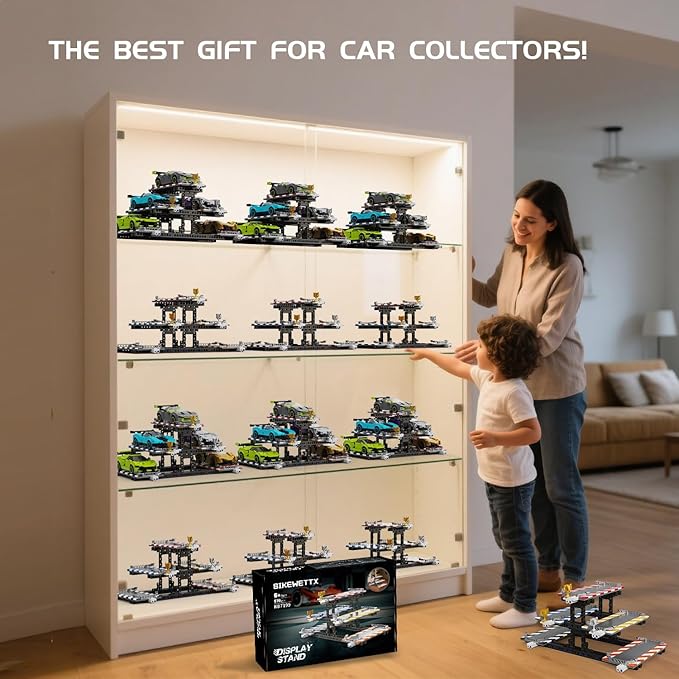 Display Stand Building Kit 578 Pcs Compatible with Lego Speed Champions 8-Stud 76917 76908 76918 76915 76914 76907 76901 76902 & More Parking Garage Shelves Gift for Adults & Kids