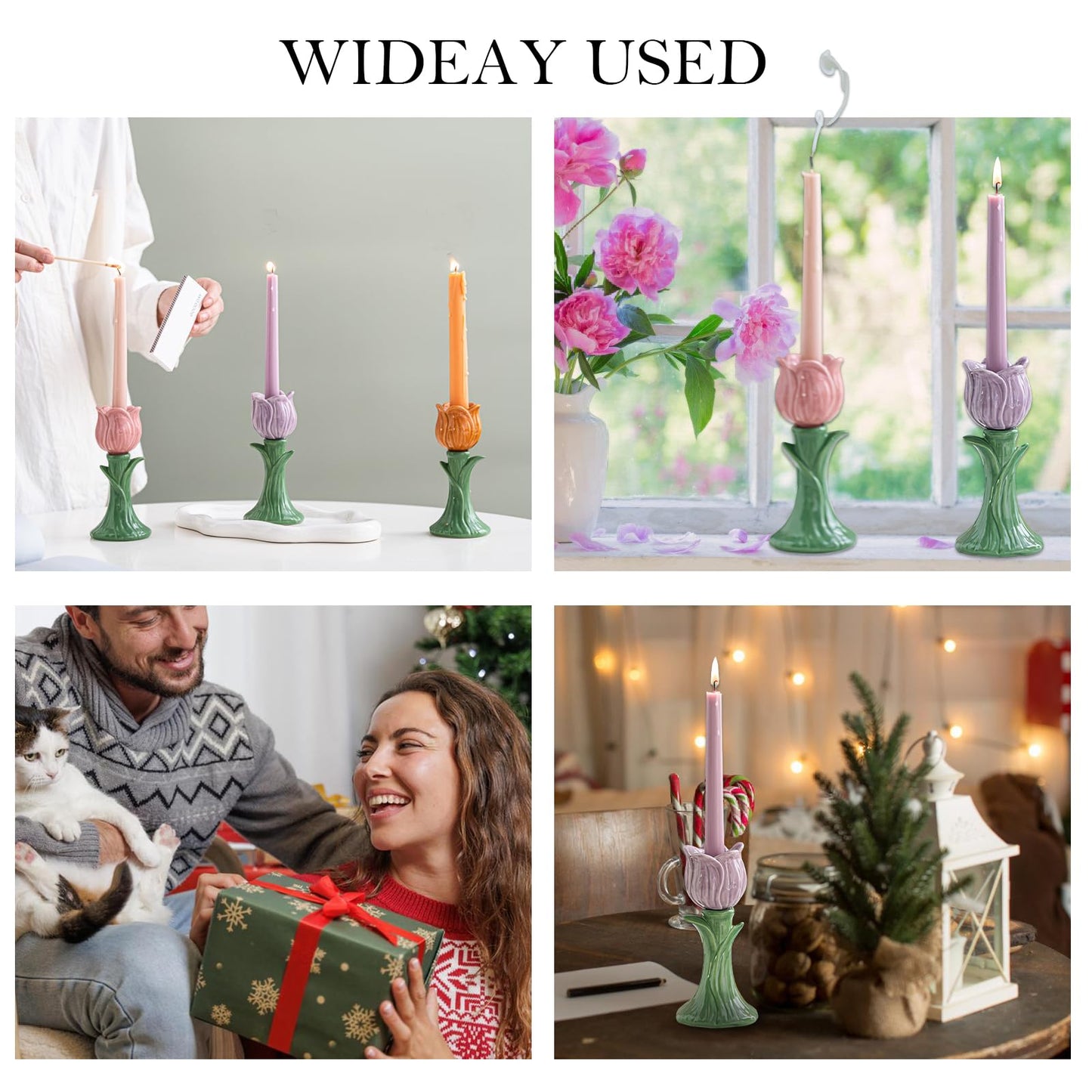 Ceramic Candlestick Holder, Candle Holder for Taper Candles,Incense, Santo Palo, Halloween Christmas Wedding Parties, Dining Room Home Decoration Display (Pink)