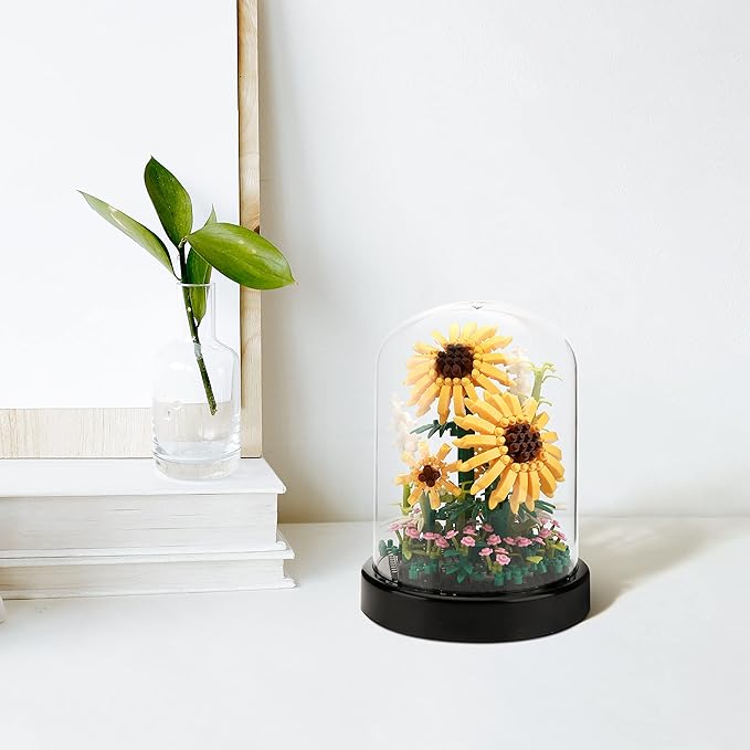 Sunflower DIY Building Blocks Kit - 545 PCS Botanical Flower Bouquet Micro Bricks for Adults and Ages 14+ Creative STEM Gift Home & Office Decor with Dust Cover