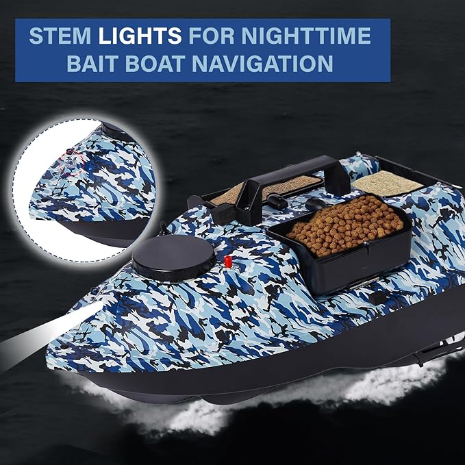 RC Bait Boat 546-Yard Range GPS Fishing Bait Boat with 4 Waypoint Auto Cruise 4.4lbs Capacity 3 Hoppers Dual Battery & Motor System