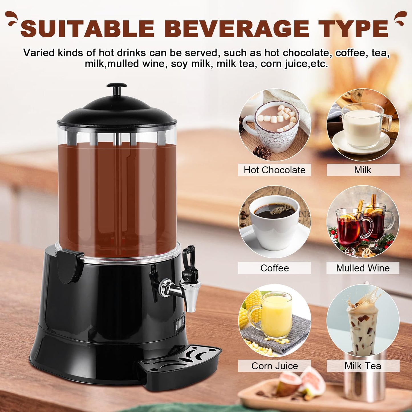 YUCHENGTECH 10L Commercial Hot Chocolate Machine Maker and Dispenser - Beverage Warmer for Heating Coffee, Milktea - CE Certification (110V)