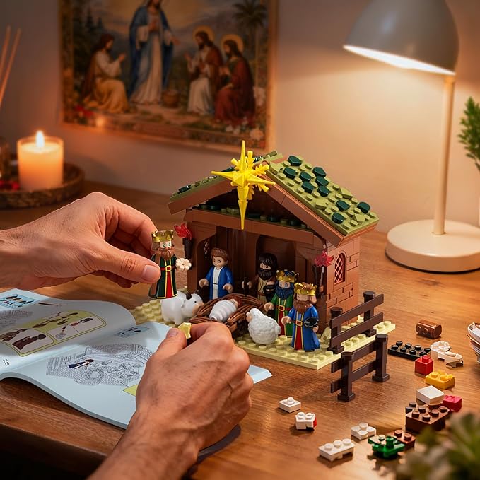 Jesus Building Block Set Easter Nativity Building Kit 252PCS Bible Story Jesus Figures Toys(Includes 6 Character Models) Gifts for Easter for Adults & Kids Boys Girls 6-12+