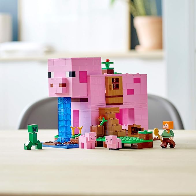 LEGO Minecraft The Pig House 21170 with Alex Creeper and 2 Pig Figures Animal Building Toy Great Gift for Kids Boys & Girls Ages 8+