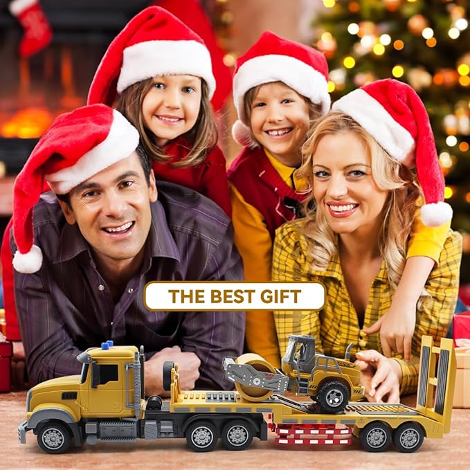 RC Semi Truck Remote Control Semi Truck and Trailer Toy 22.5 Inch 2.4Ghz Semi Truck Toy with Sound and Lights Road Roller Model 1/24 RC Construction Vehicles Toy for Adults & Kids Boys