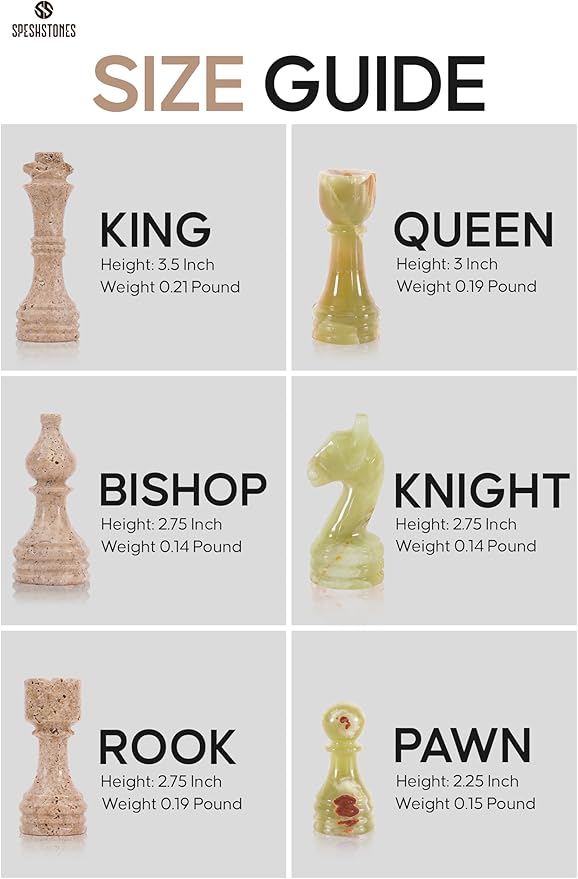 Marble Chess Set 15 Inch Handmade Travertine & Green Luxury Board Games for Adults Elegant Table top Board Game Travel Chess Pieces & Storage Box for Gifts & Home Decor