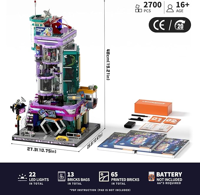 Cyber Couture Galleria Building Set - Cyberpunk Neon City Future Style Toy with Light Kit for Home Decor - Amazing Gift Idea for Boys & Girls Adults & Sci-fi Lovers 2701 Pcs