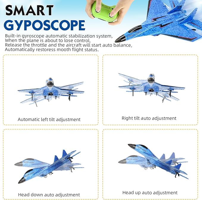 RC Plane Remote Control Airplane Toy - RC Plane Remote Control Planes 2CH 2.4Ghz Rc Aircraft with Lights Outdoor Foam Durable Rc Aircraft Foam RC Airplane Jet for Kids Adults Hobby Toys