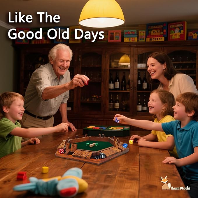 Shut The Box Game Wooden Board Game for 1-6 Players with 16 Dice Dice Game for Adults & Kids at Home Classroom or Parties