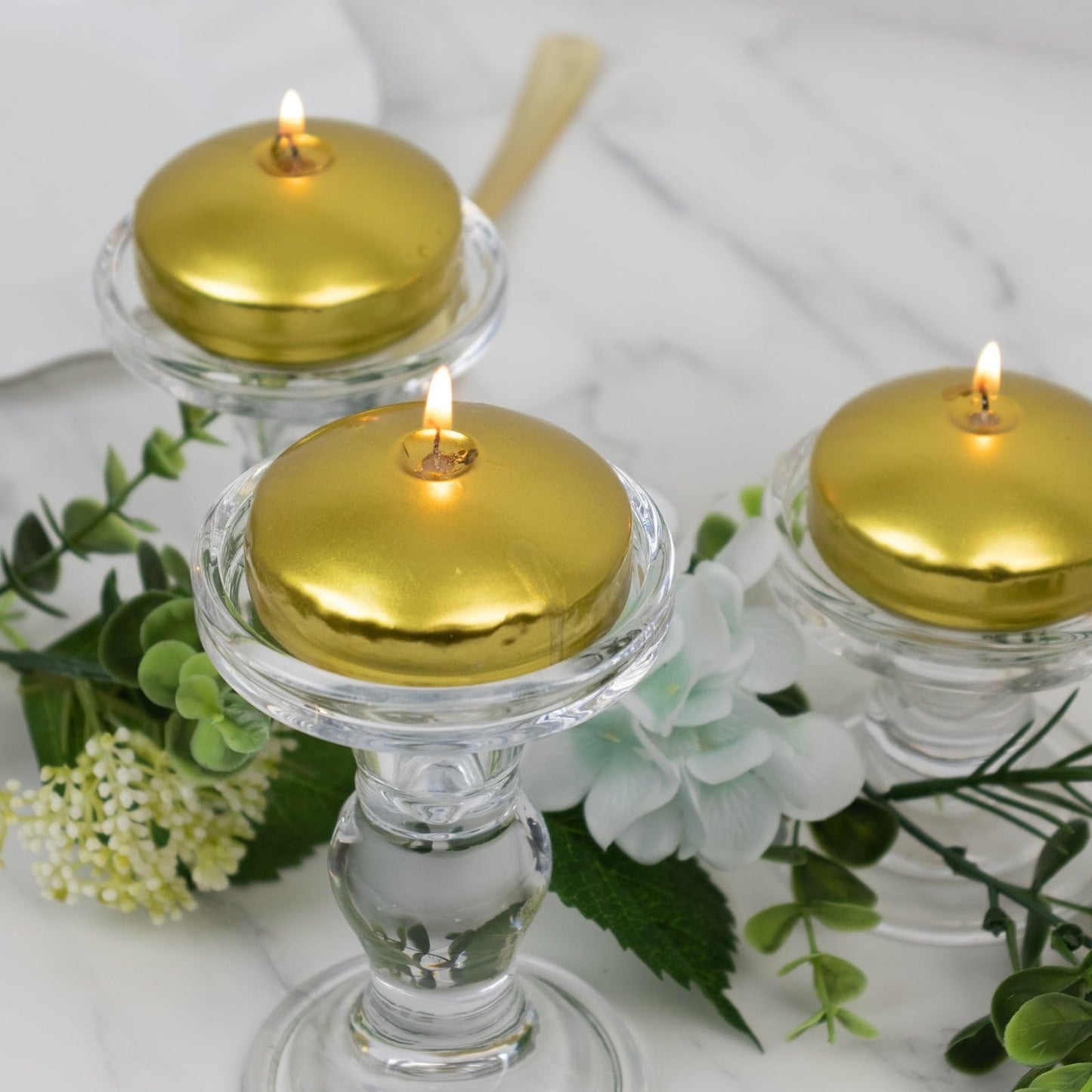 Efavormart 12 Pack 3" Gold Unscented Floating Candles, Long Burn Dripless Wax Discs with Cotton Wick for Cylinder Vases and Wedding Centerpieces