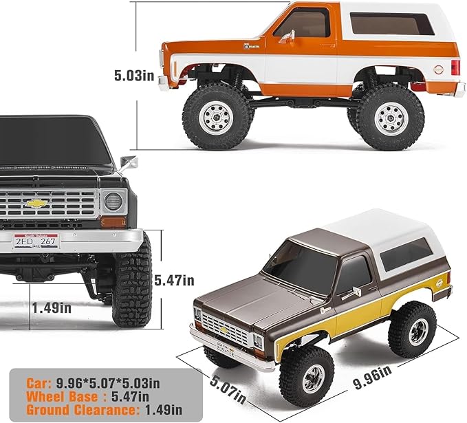 EAZYRC X FMS 1/24 Chevy K5 Blazer 1976s RC Truck RTR Orange with Lisense RC Crawler 4WD 5Km+ 2-Speed Transmission RC Car Off-Road VehiclePlay as Soon as You get it(Orange)