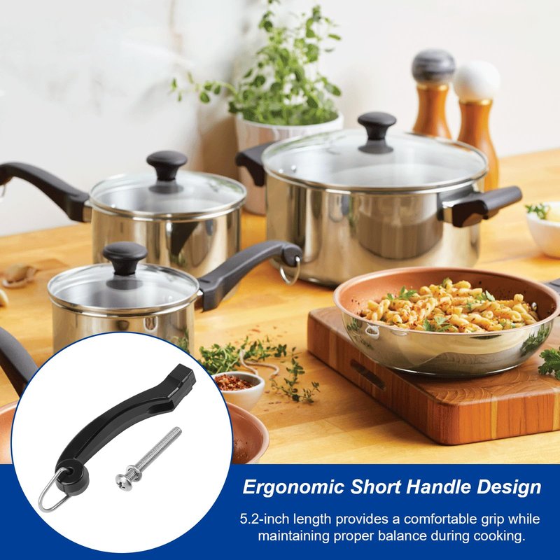 P08-031 Saucepan Handle Replacement (Short) Fits for Farberware 1, 1.5, 2 and 2.5 quart Pan, Pots and Cookware | Durable Pot Replacement parts | Saucepan Handles for Kitchen Cooking with Screw