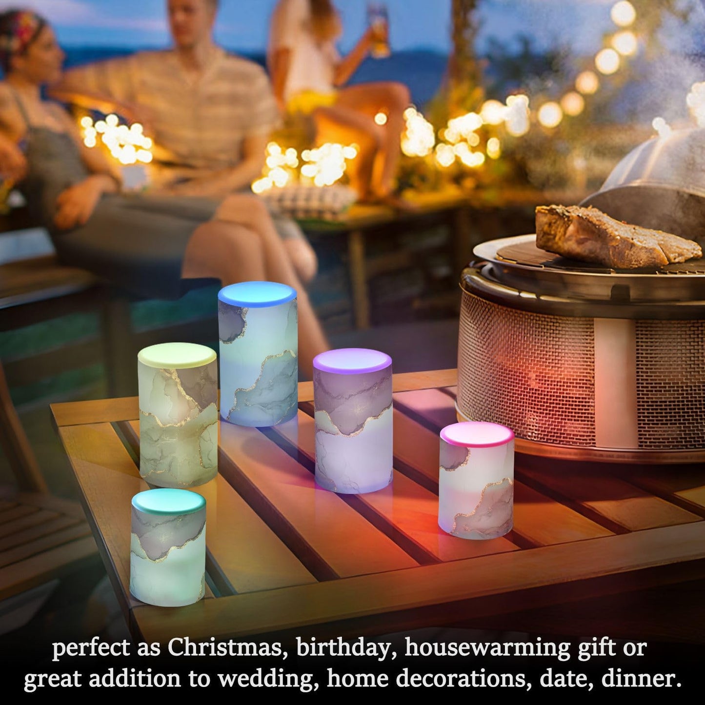 famyily Marble Sage Green Burgundy Flameless Candles Led Candles with Color Changing for Dining Room Table 4" 5" Set of 2